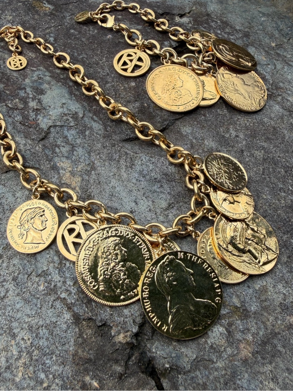 Ben-Amun 24K Gold Plated Moroccan Coin Charm Necklace Bracelet Set - Picture 13 of 13